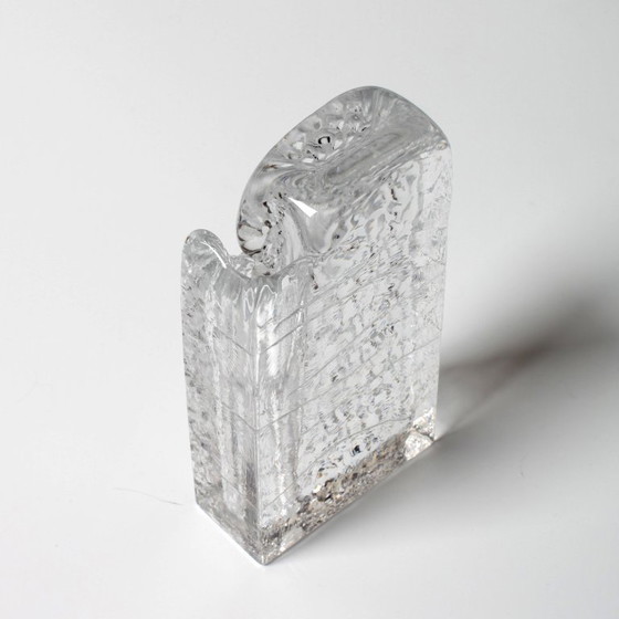 Image 1 of Mid-century Single Flower Textured Glass Block Bud Vase / Solifleur / Germany / 1960s