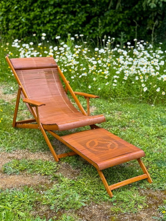 Image 1 of Poltrona lounge e poggiapiedi vintage giapponesi in bambù