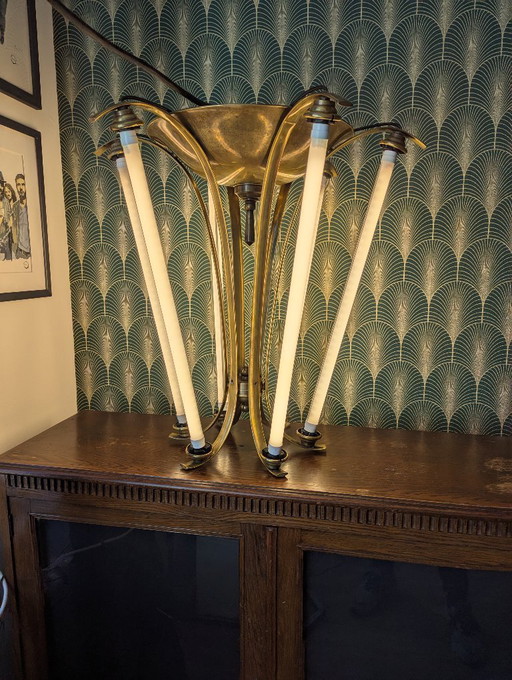 Lámpara colgante de araña de latón vintage Art Déco