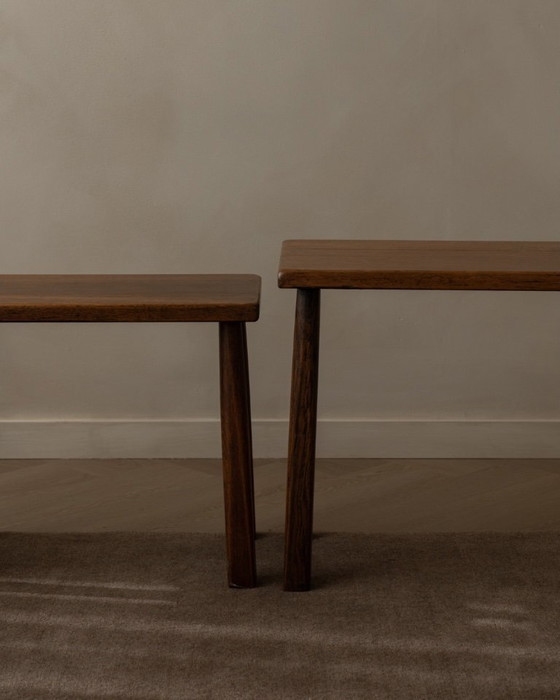 Image 1 of Vintage Brutalist Solid Oak Nesting Tables (Set of 3) – Dutch, 1970s