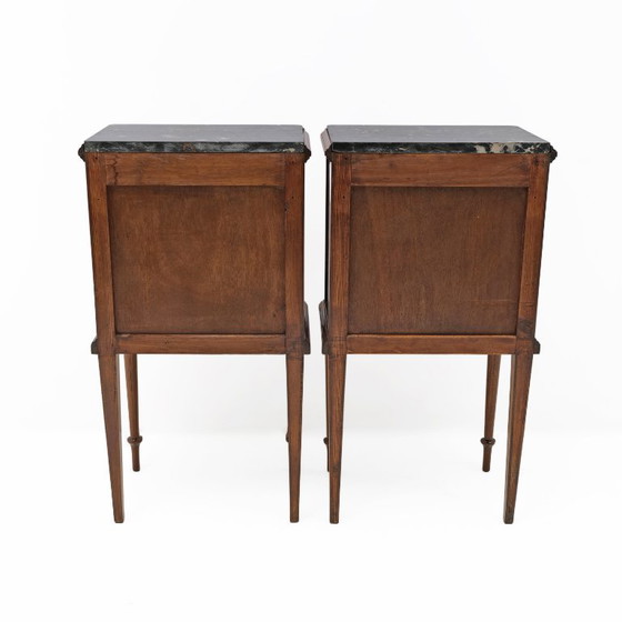 Image 1 of Coppia di comodini in stile Luigi XVI con intarsi e piano in marmo, Italia, anni '20