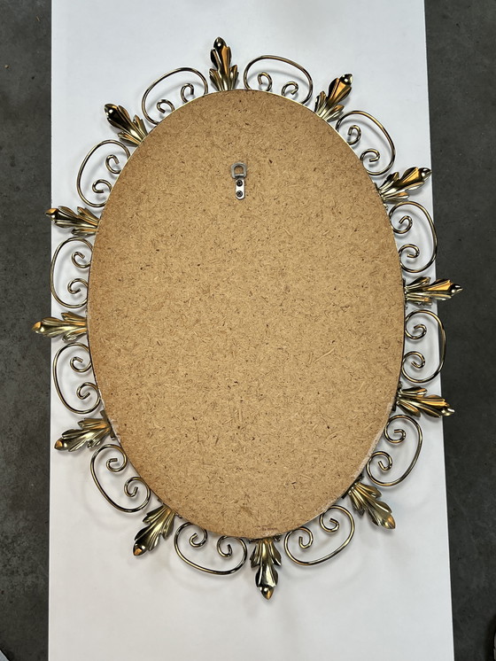 Image 1 of Vintage Oval Brass Mirror, Ornate Decor, Deknudt Belgium, 1970's