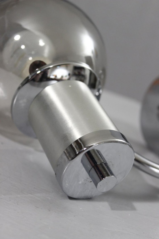 Image 1 of Applique murale vintage design 1970s globe verre fumé & acier chromé