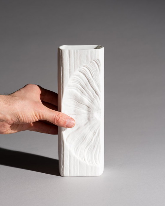 Image 1 of Rosenthal Studio-Linie Sculptural Op-Art Bisque Porcelain Vase Duo Martin Freyer