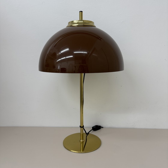 Image 1 of Lampada da tavolo vintage a fungo con base in metallo dorato , anni '70