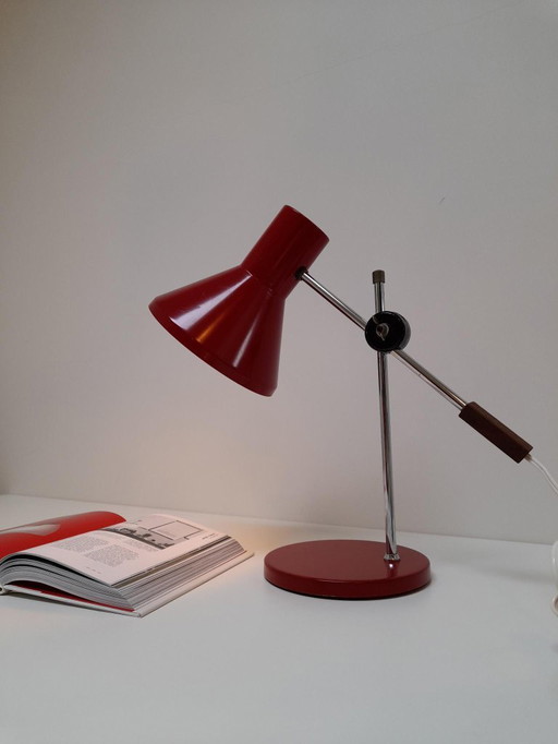 Vintage, red desk lamp by Anvia (J.J.M. Hoogervorst)
