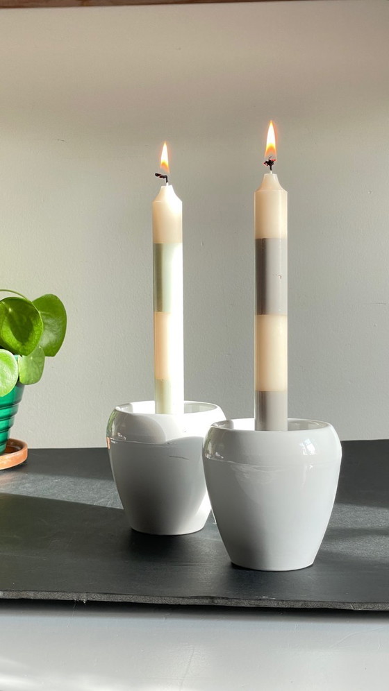 Image 1 of Pair of White Ceramic Candlesticks
