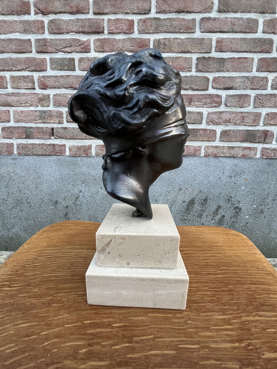 Image 1 of Statue on a travertine pedestal of Lady Justice, Dea Bendata