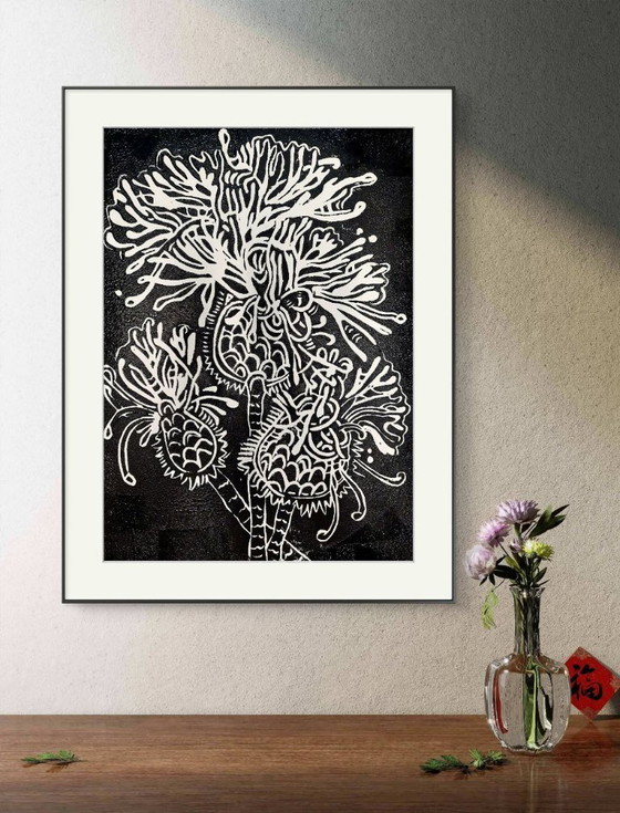 Image 1 of Espino negro, Impresión linograbada - A3, Tinta negra sobre papel blanco - Arte botánico impreso a mano