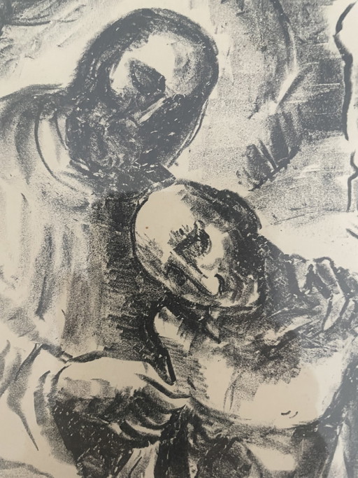 Litografia vintage incorniciata di Matthij Wiegman. Il buon samaritano – lithos zeefdrukken, Glass, Paper (photo 2 of 6)