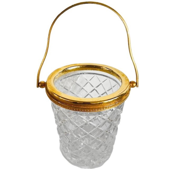 Image 1 of Mid-century crystal ice bucket, 24k gold plated, 1950s