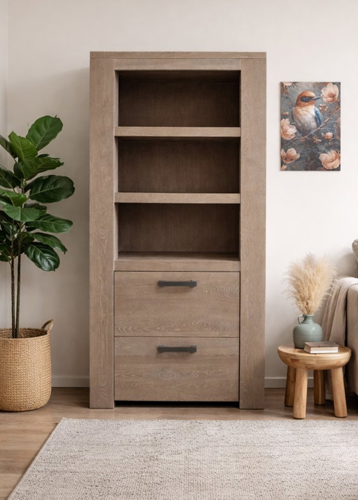 Robuuste eikenhouten boekenkast/opbergkast, nieuw