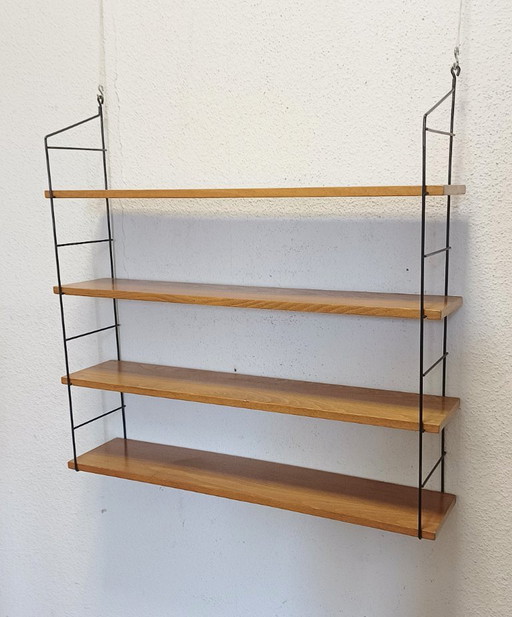 Wandregal aus den Fünfzigern mit vier Ablagen. – wandkast, Metal, Wood