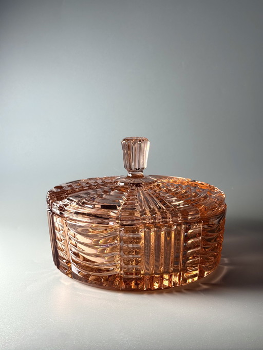 Art Déco Rosaline Bonbonniere / Scatola portaoggetti con coperchio - Vetro di Boemia - Anni '30