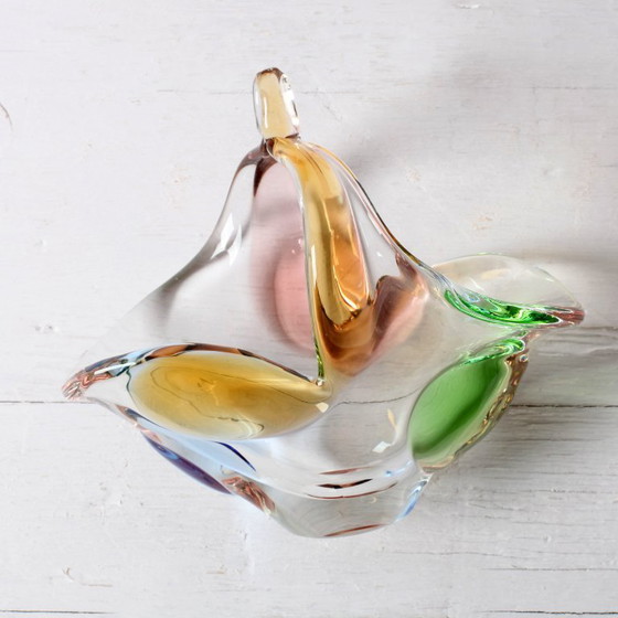 Image 1 of Mid-Century Art Glass Basket Vase Rhapsody by František Zemek / Czech Republic / 1956