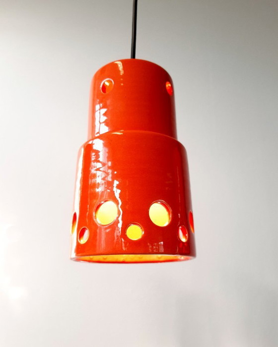 Image 1 of 1 van 3 keramieken aardewerken vintage hanglampen, West Germany fat lava stijl, keramische retro hanglampen