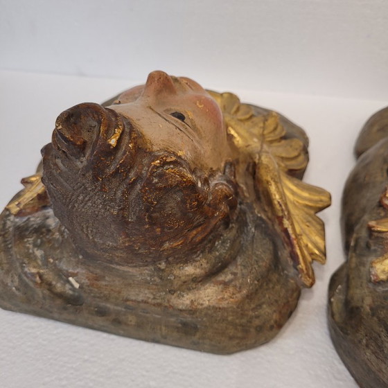 Image 1 of Paire de chérubins en haut-relief, bois polychrome, XVIIIe siècle - Espagne