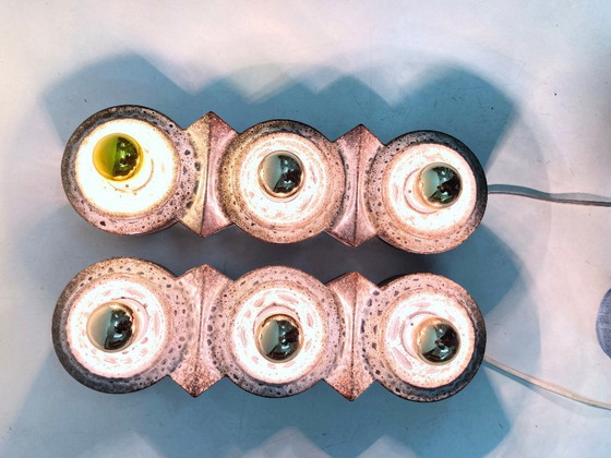 Image 1 of Two triple wall lamps from the 1960s/70s, brutalist style, PAN ceramics
