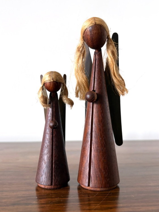 Image 1 of Vintage Danish-style Christmas angels in teak wood, 1960s