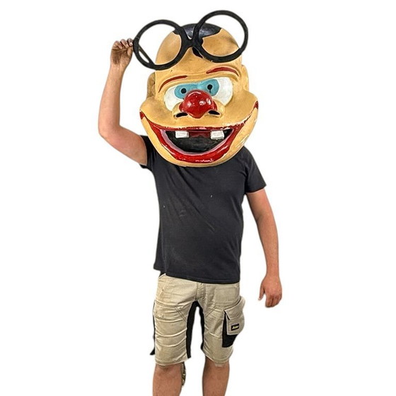 Image 1 of Testa da clown da carnevale vintage – grande decorazione in fibra di vetro per sfilate