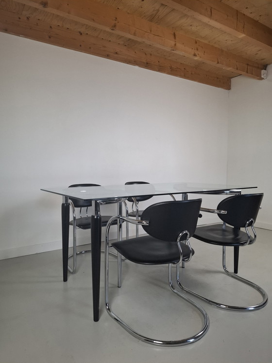 Image 1 of Effezeta Post modern eettafel set met 5 stoelen italian Design jaren 80 
