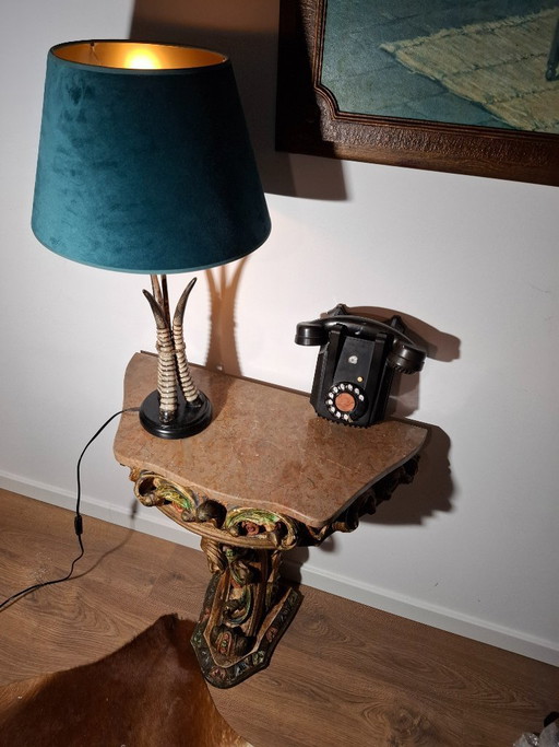 Antique Portuguese Gilded Console Table with Marble Top - 19th Century Carved Wood - Hand-Painted Polychrome Details - BGS Studi