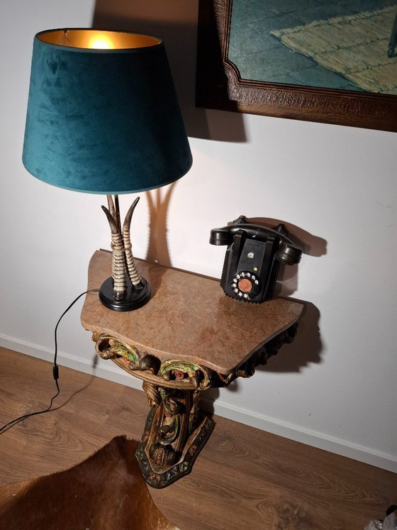 Image 1 of Antique Portuguese Gilded Console Table with Marble Top - 19th Century Carved Wood - Hand-Painted Polychrome Details - BGS Studi