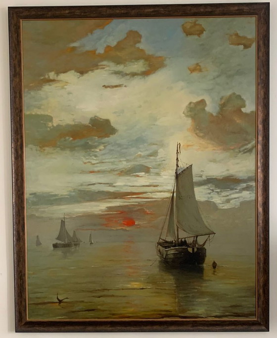 Image 1 of XXL Painting 'Fishing Boat on a Calm Sea' – De Kunstfabriek Amsterdam (189x149 cm)