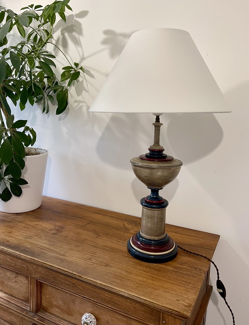 Large Vintage Turned Wood Lamp