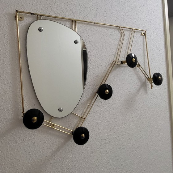 Image 1 of Coat rack, 1950s design coat rack, mirror and brass