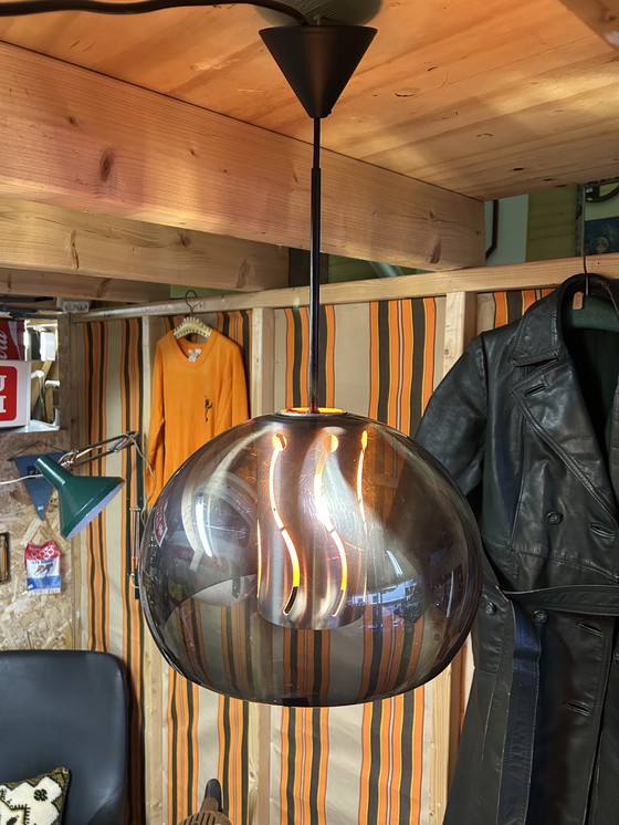 Image 1 of Lampada a sospensione vintage anni '70, stile spaziale, grigio-arancio