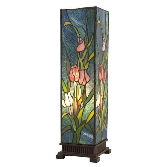 Square Tiffany Art Nouveau table lamp, Crystal, Glass, Blue (photo 3 of 3)