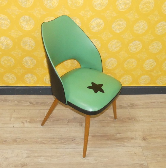 Image 1 of Chaise de cocktail des années 50 60 vert clair rockabilly classique chaise en bois vintage