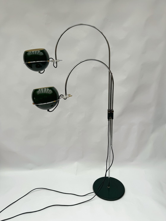 Image 1 of Lampada da terra vintage Gepo a doppio arco verde, stile moderno di metà secolo con design a bulbo oculare.