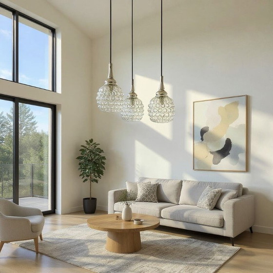 Mid Century Modern three light bubble glass cascading chandelier – Hustadt Leuchten (photo 3 of 16)