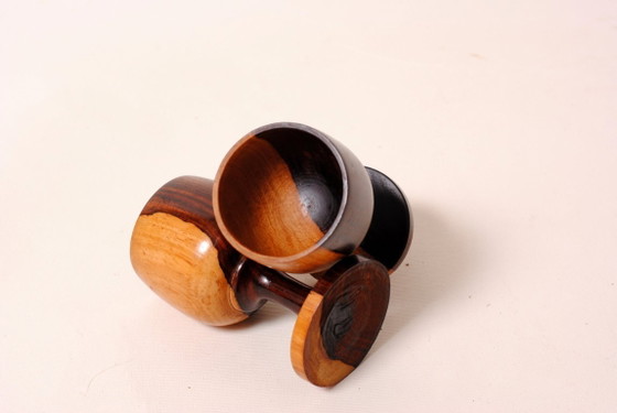 Image 1 of Carved wooden wine glasses, olive wood