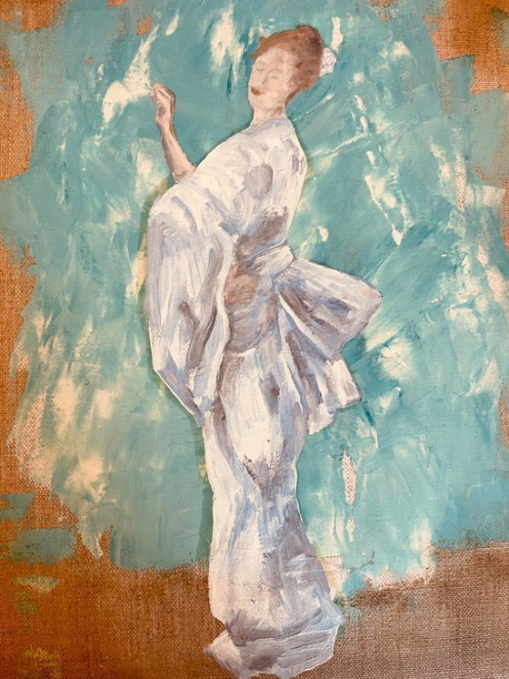 Image 1 of Signed oil painting on canvas, female portrait "Geisha Blues"