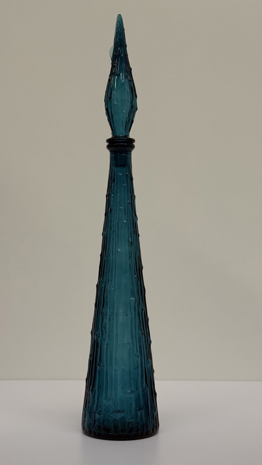 Vintage Empoli wax drip genie bottle with bamboo blue glass cap