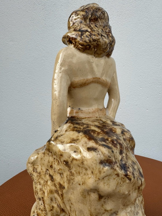 Art Deco keramische badster beeld (1930/40), Beeldhouwkunst, Keramiek, Beige (foto 10 van 15)
