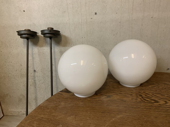 Image 1 of Lampada a sospensione originale vintage in rame rosso e vetro