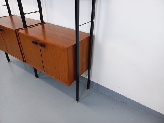 Image 1 of Bibliothèque étagère italienne double modulable vintage en teck et métal des années 60
