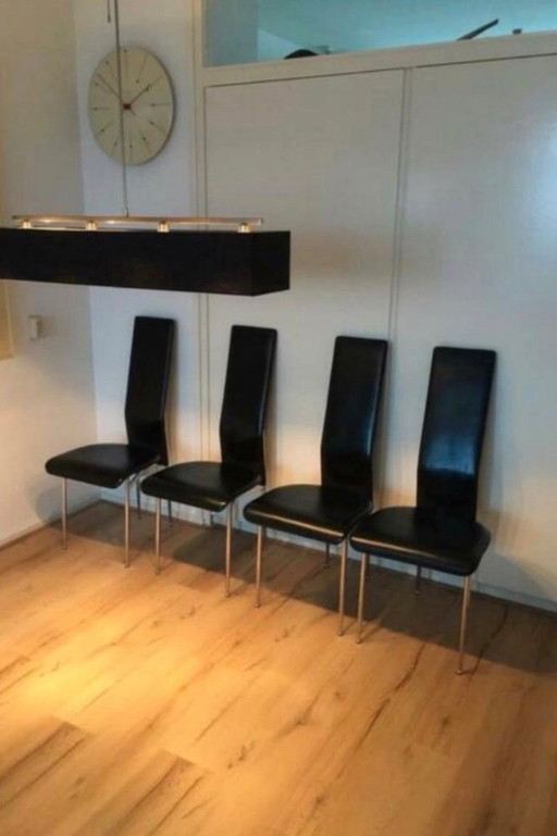 Dining Chairs in Black Leather by Giancarlo Vegni for Fasem, Italy, 1980s, Set of 4