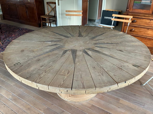 Ronde houten tafel Rose des Vents van Mario Ceroli voor Poltronova, 1970