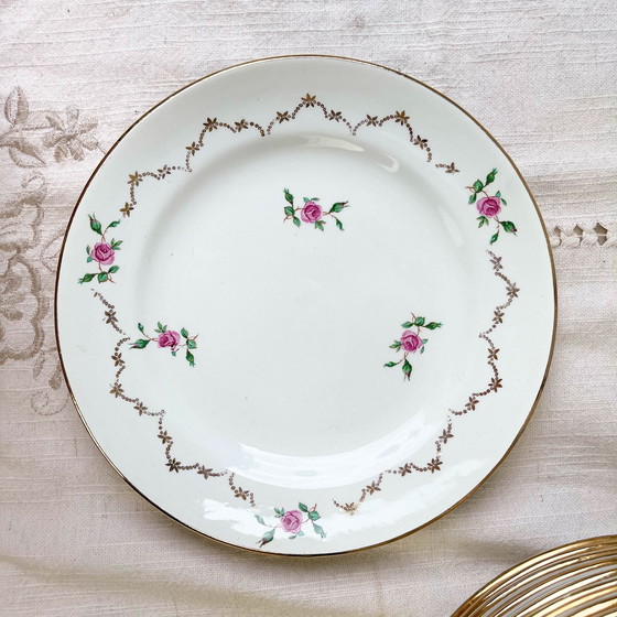 Image 1 of Set di 11 piatti piccoli + piatto in porcellana vintage L'Amandinoise motivo floreale