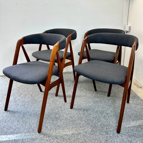 4 Deense Design Teak Eetkamerstoelen 205 Thomas Harlev Farstrup, Hout, Bruin (foto 13 van 15)