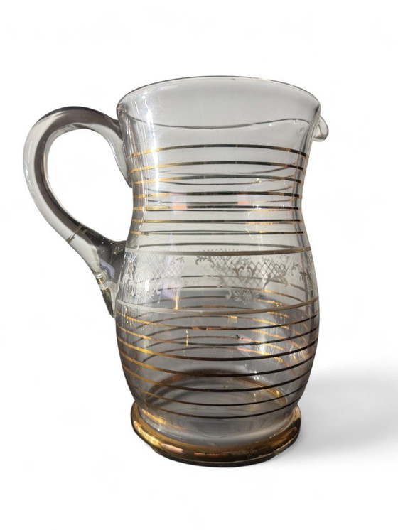 Image 1 of Set van kan en 5 goudkleurige glazen uit de jaren 60