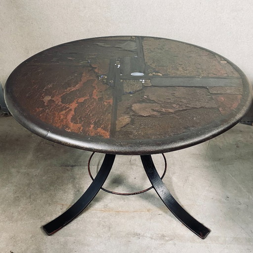 Brutalist Round Dining Table by Paul Kingma 1980