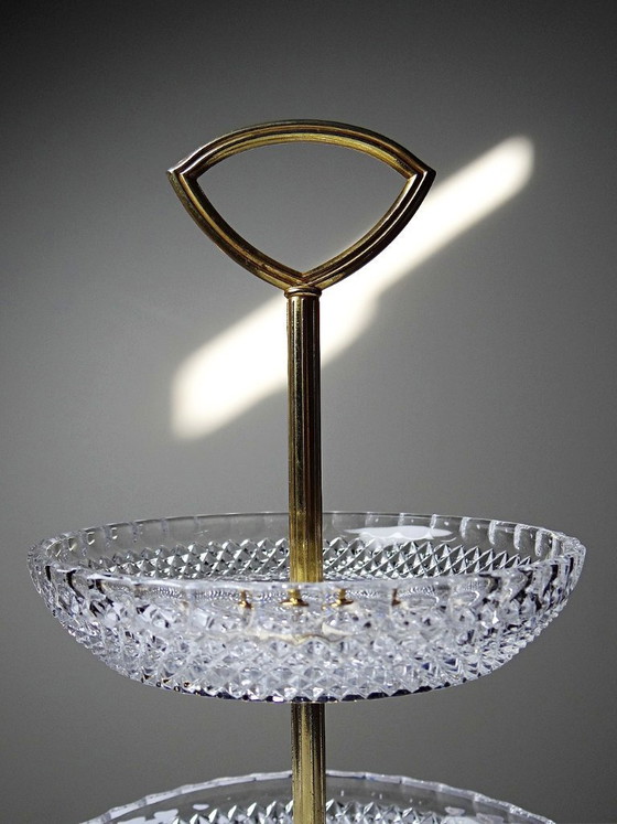 Image 1 of Vintage molded crystal and gilt metal display stand/server from the 1970s-1980s