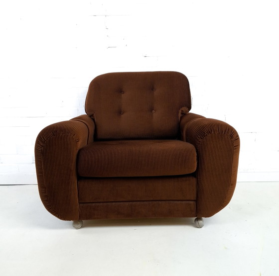 3 poltrone reclinabili vintage in velluto a coste marrone, anni '70 – Textile (photo 4 of 10)