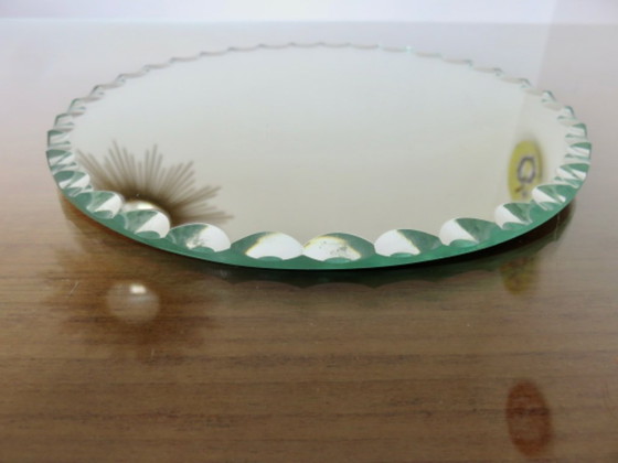 Image 1 of Vintage round, beveled, Art Deco style mirror, freestanding, 1940s-50s